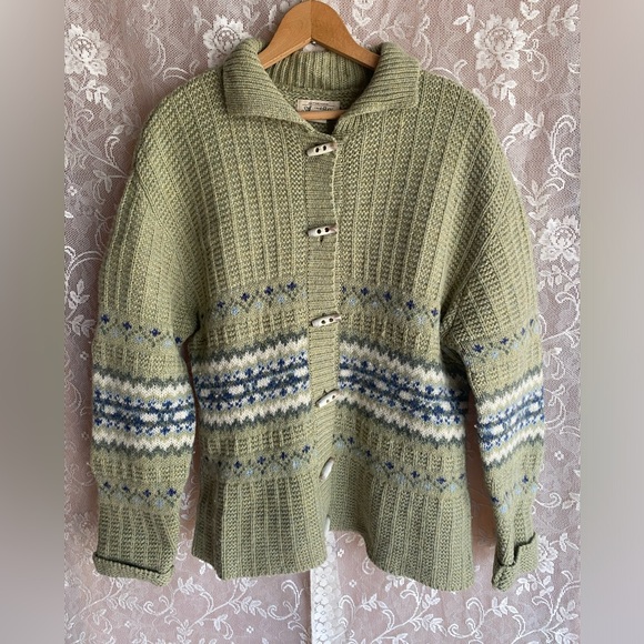 Vintage 90s St. John’s Bay Large Wool Green Button-Up Cardigan - Picture 1 of 4